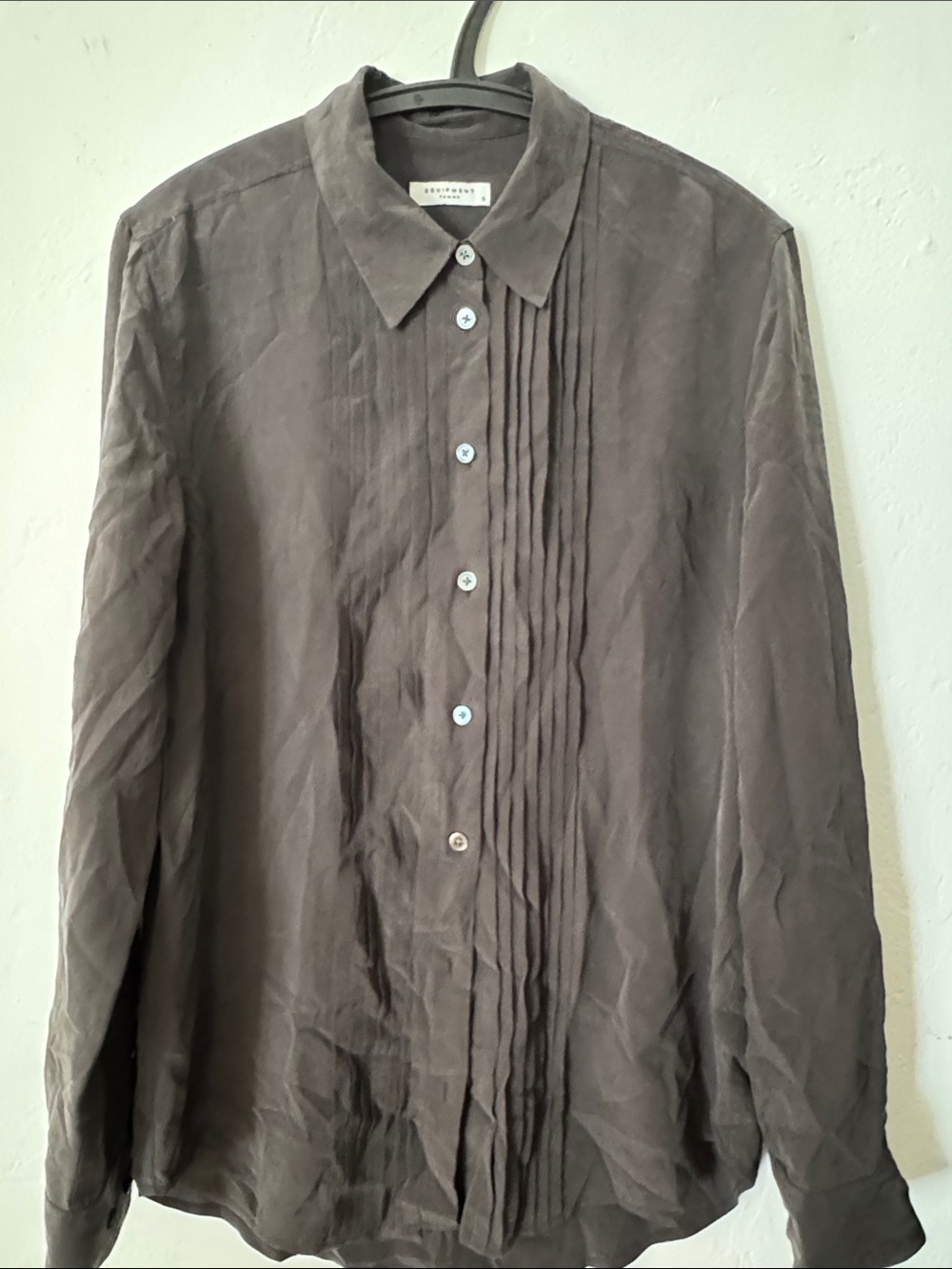 Equipment Taupe Pintuck Silk Button-Down Shirt